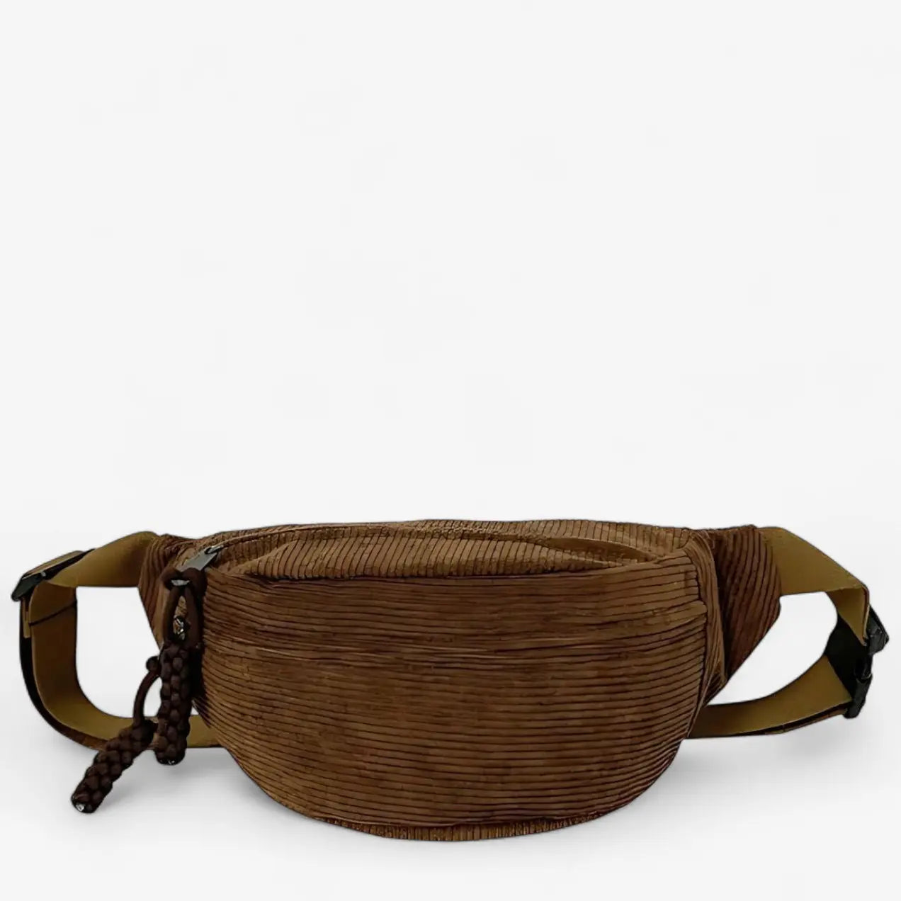 Sac banane femme en velours côtelé marron avec fermeture zippée