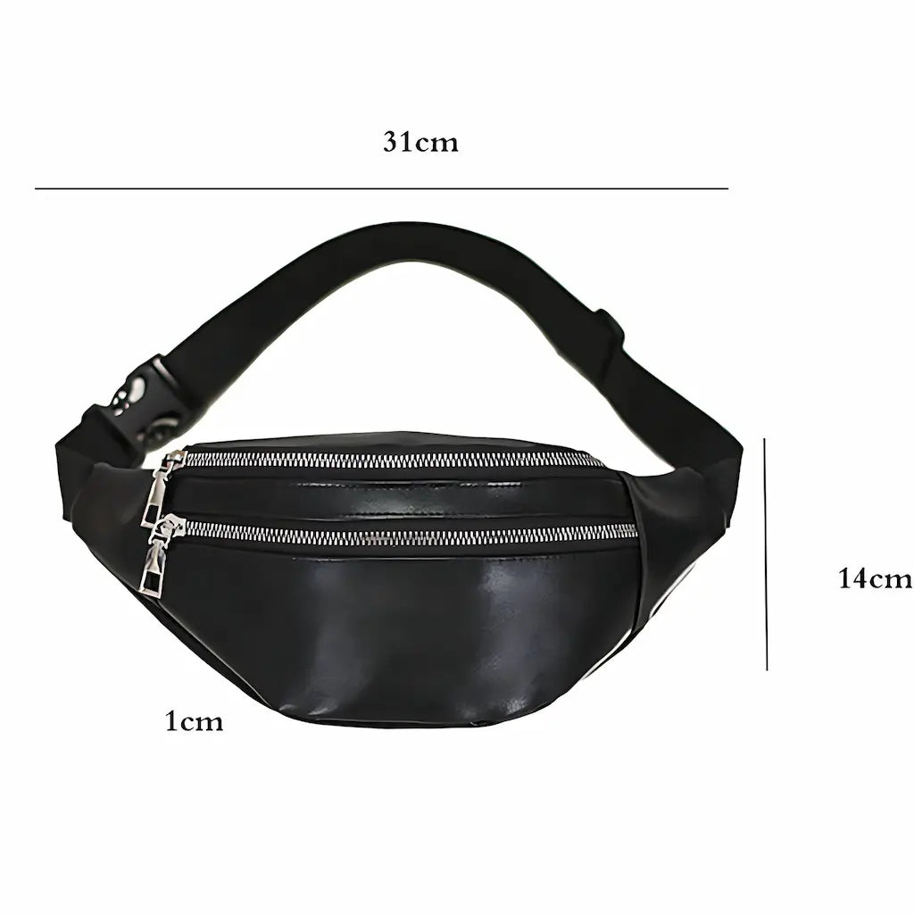 Dimensions du sac banane homme en cuir PU noir 31×14×1 cm