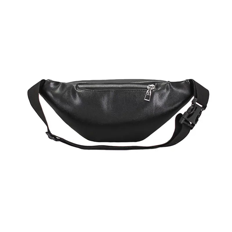 Sac banane homme en cuir pu noir vue de dos avec fermeture éclair.