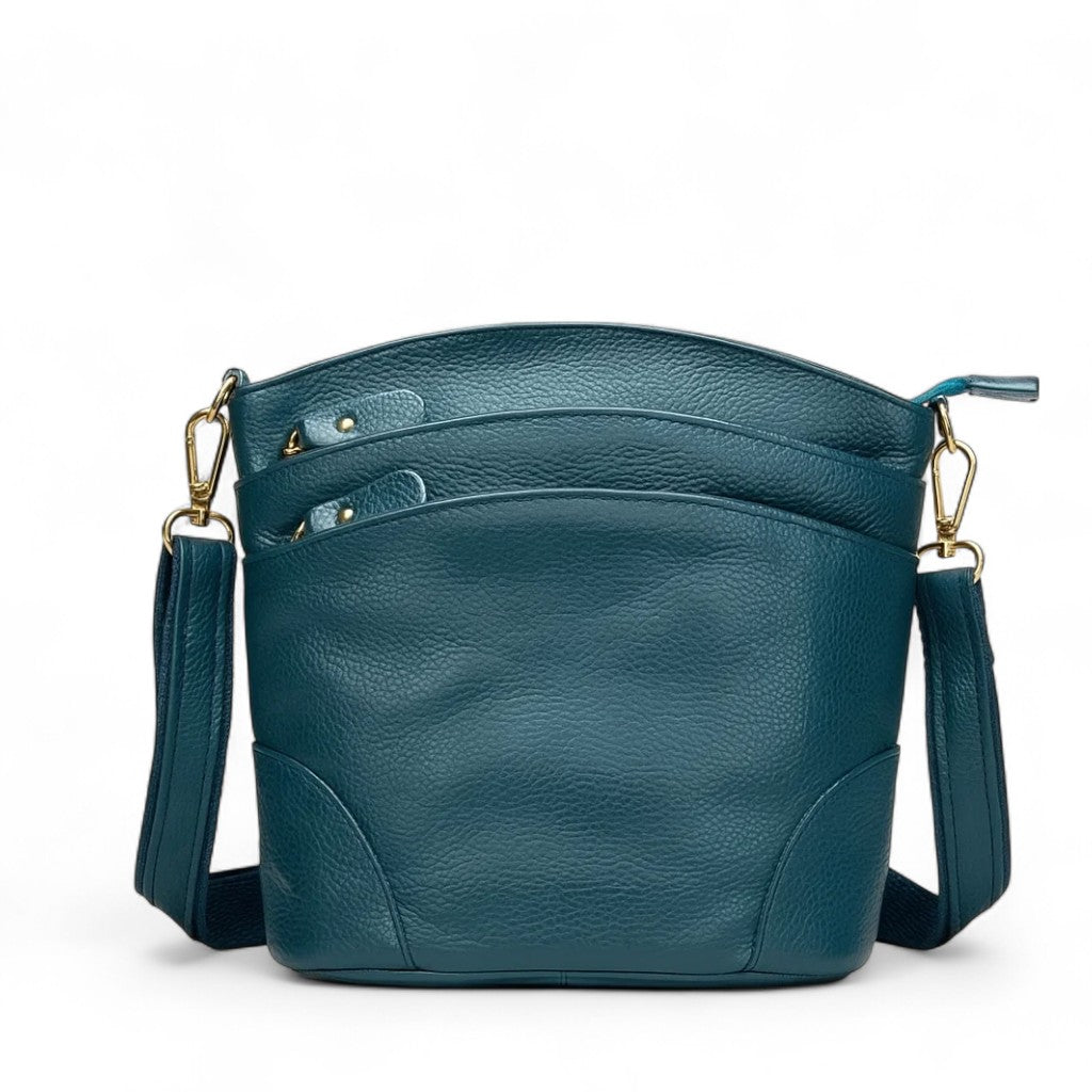 Sac à bandoulière en cuir véritable bleu élégant et moderne