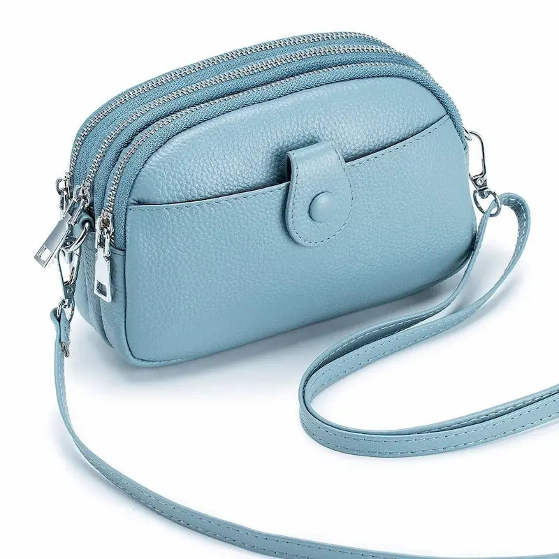 Petit sac bandoulière en cuir véritable bleu pour femme
