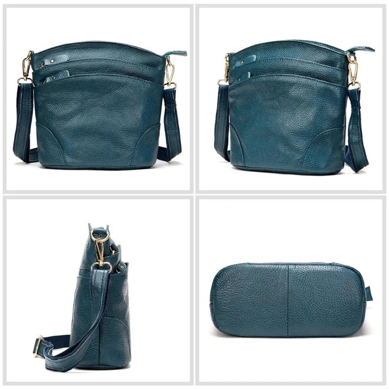 Sac à bandoulière en cuir véritable bleu avec vues multiples