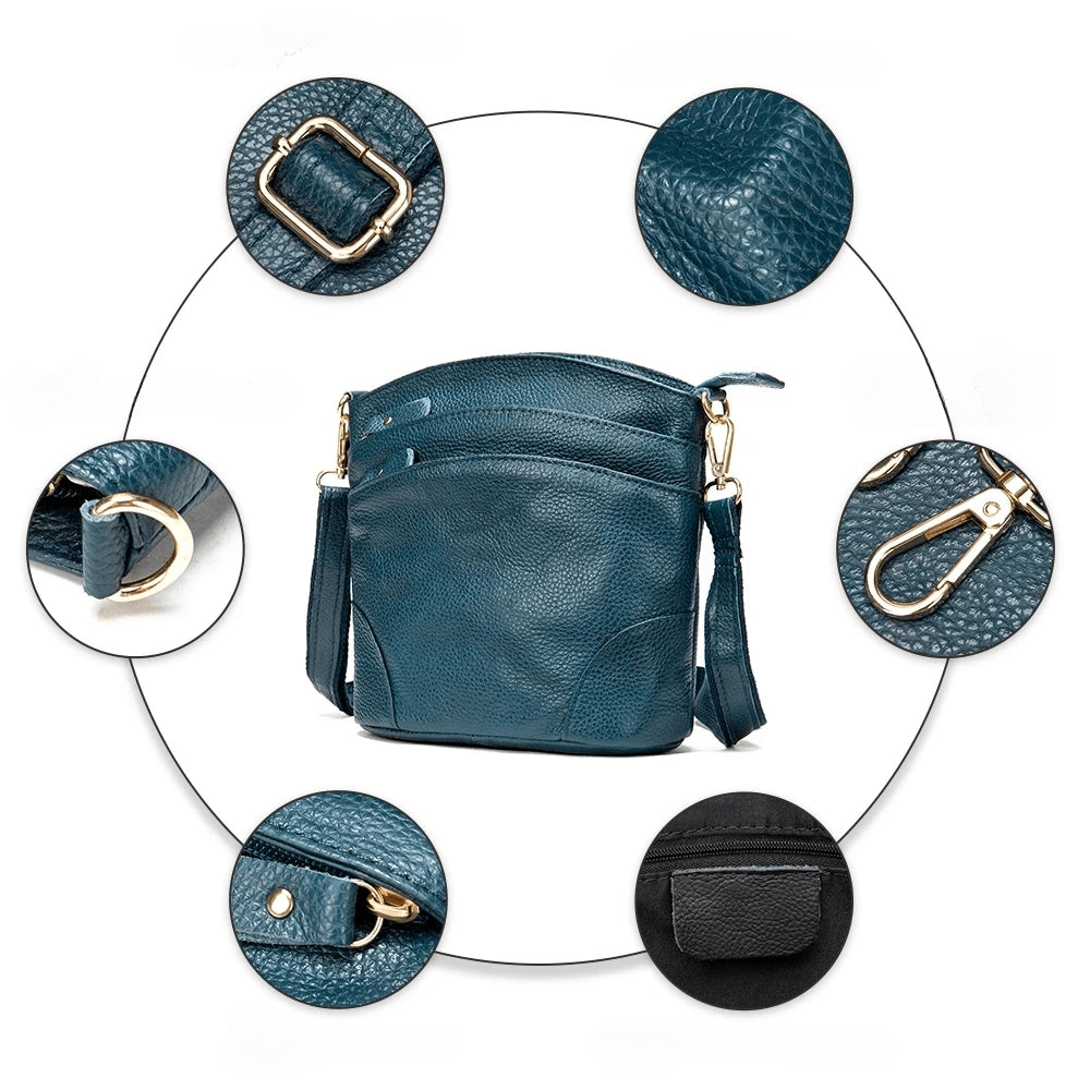 Sac à bandoulière en cuir véritable camel avec détails visibles en cercle