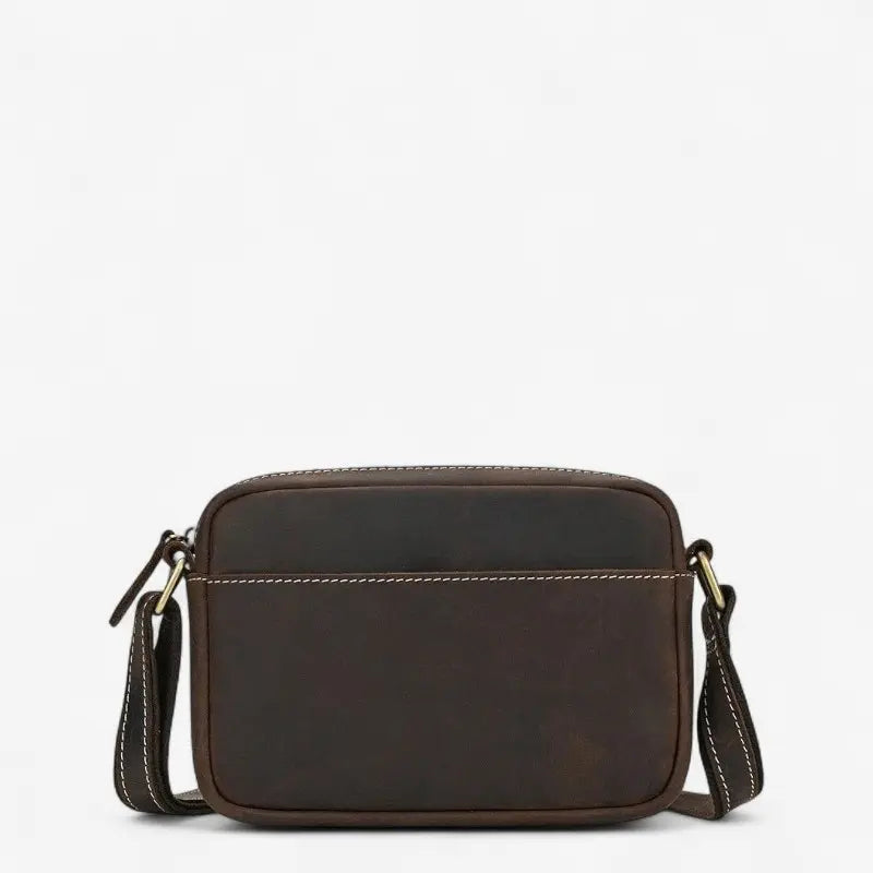 Sac bandoulière en cuir de vachette marron foncé style vintage pour homme