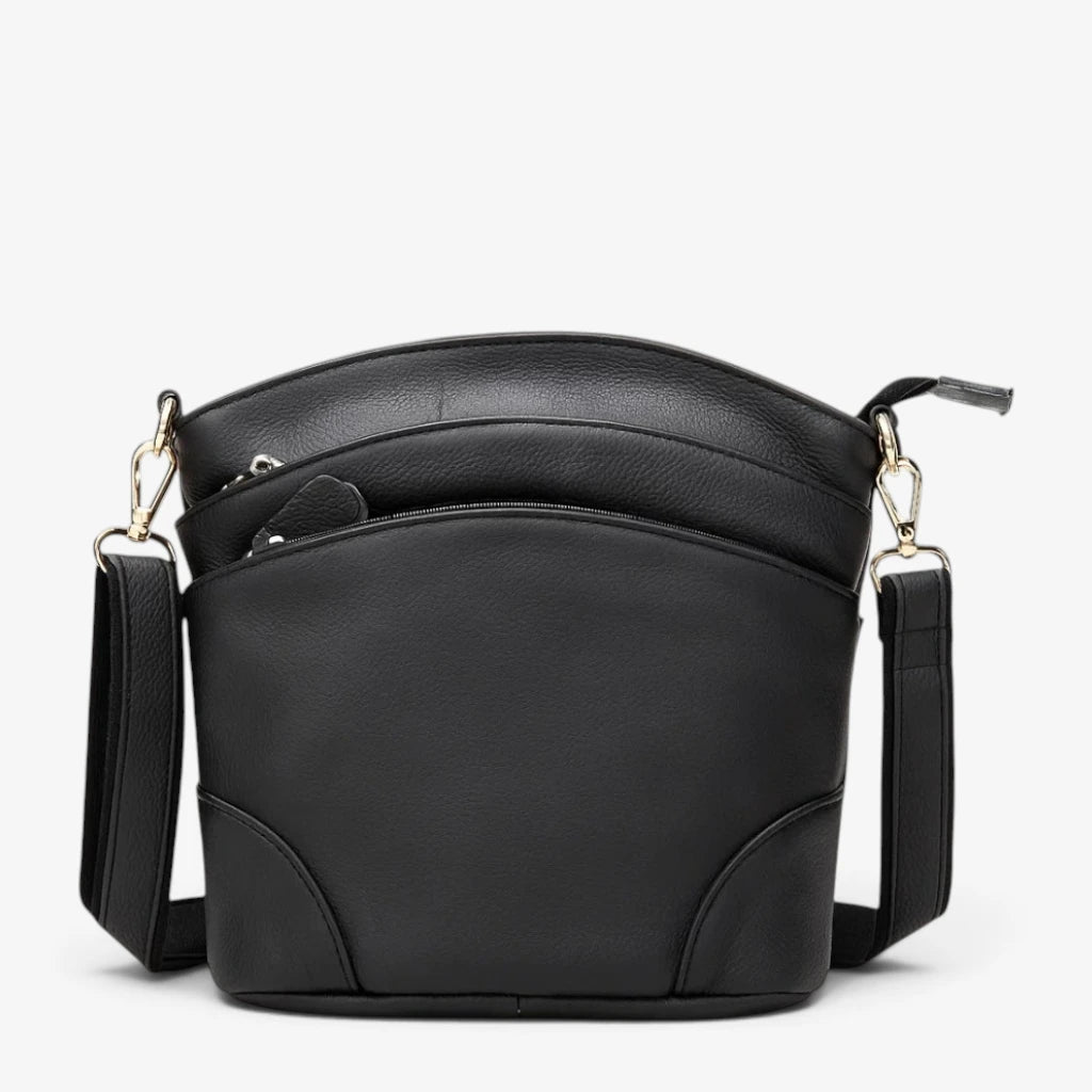 Sac à bandoulière en cuir véritable noir avec bandoulière ajustable