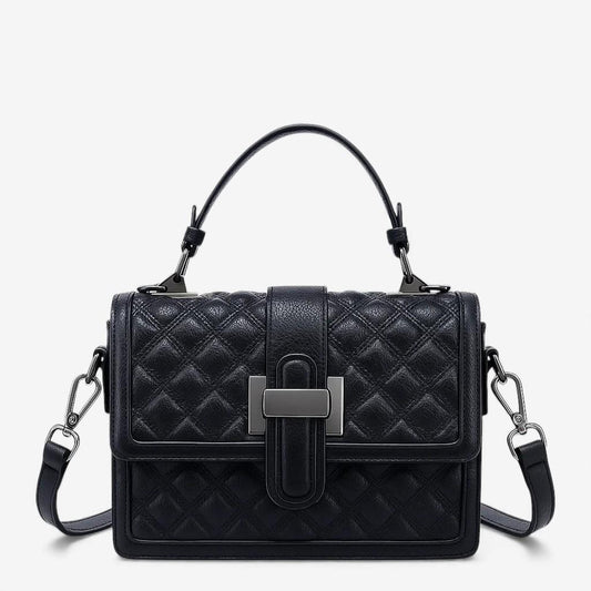 Sac bandoulière noir en cuir matelassé pour femme avec poignée et sangle