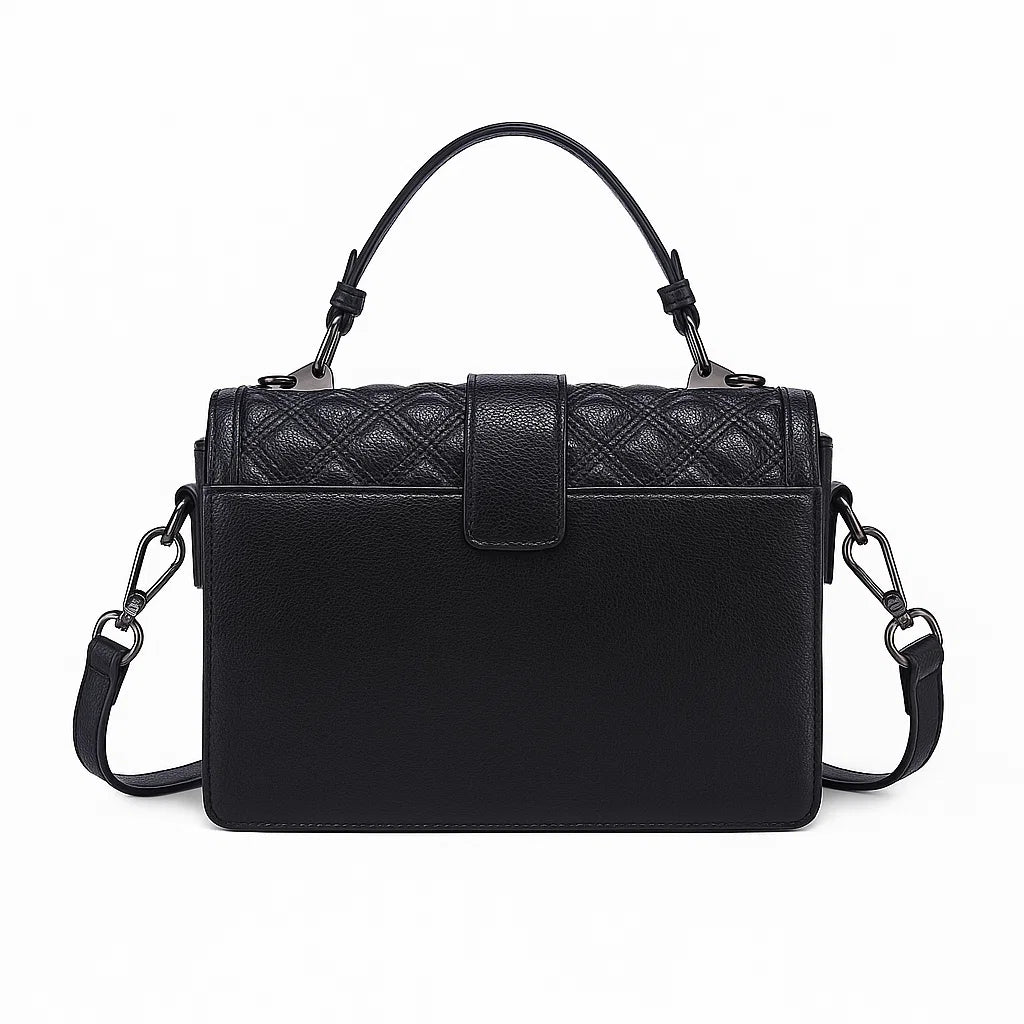 Vue arrière du sac bandoulière noir en cuir matelassé