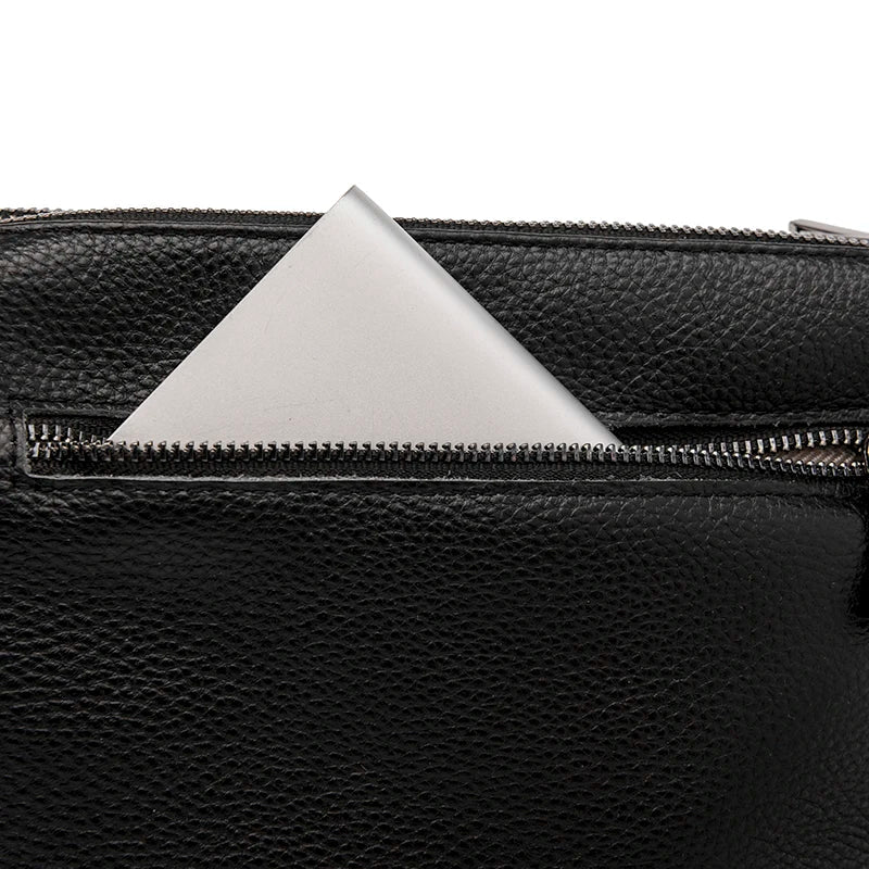 Sac bandoulière cuir noir croco avec compartiment tablette