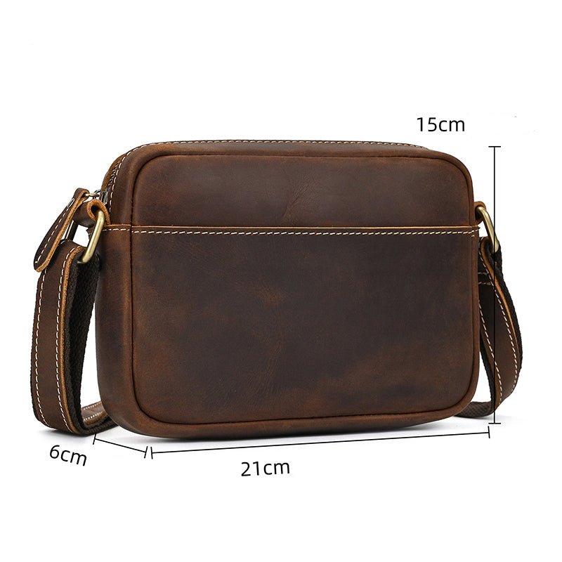 Dimensions du sac bandoulière en cuir de vachette marron 21x15x6 cm