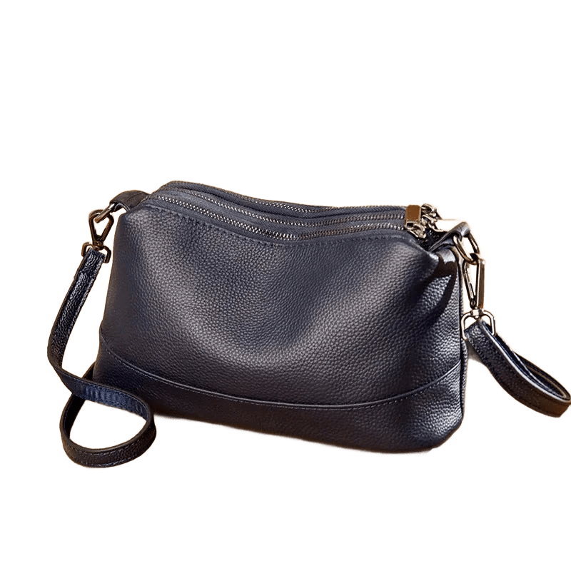 Sac bandoulière femme en cuir bleu marine, vue de face