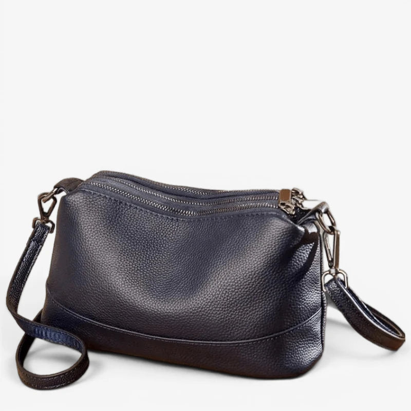 Sac bandoulière femme en cuir bleu marine, vue de face
