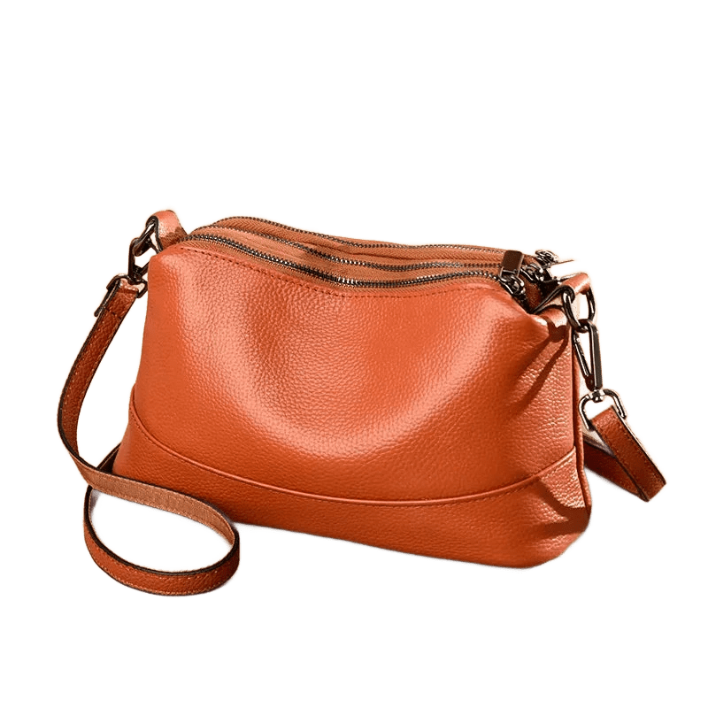 Sac bandoulière femme en cuir camel, format compact