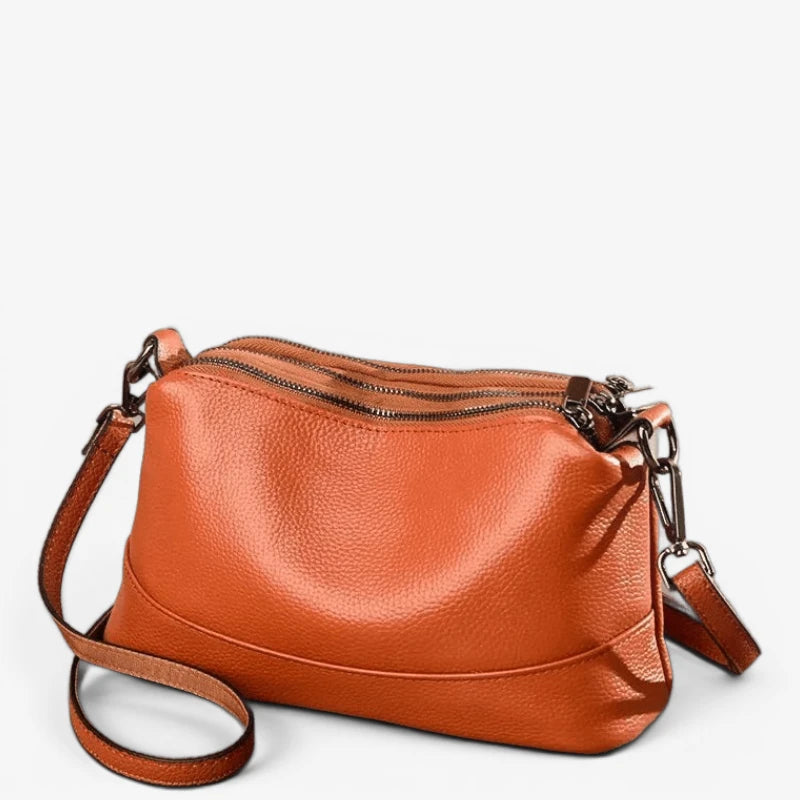 Sac bandoulière femme en cuir camel, format compact