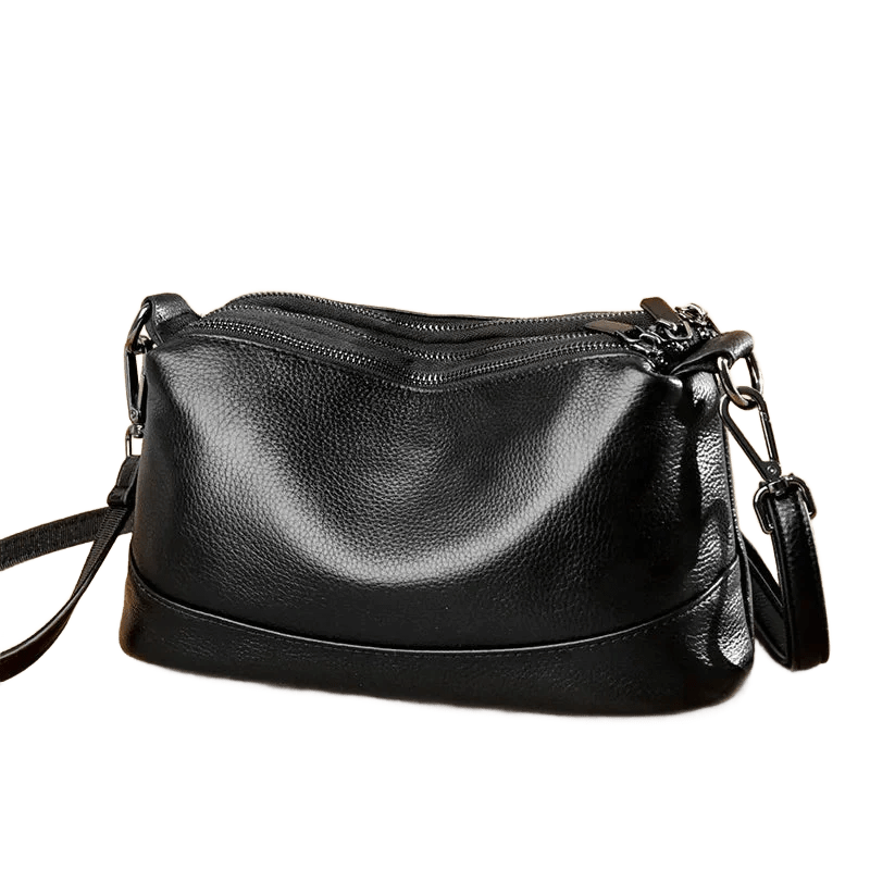 Sac bandoulière en cuir noir pour femme, format compact, bandoulière réglable