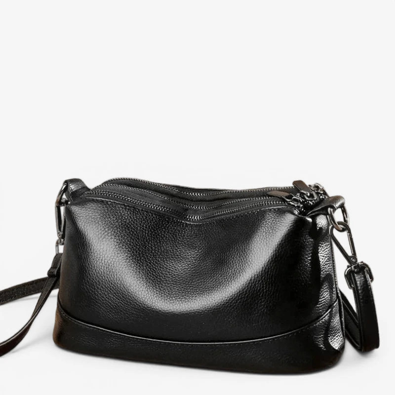 Sac bandoulière en cuir noir pour femme, format compact, bandoulière réglable