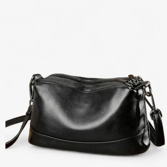 Sac bandoulière en cuir noir pour femme, format compact, bandoulière réglable