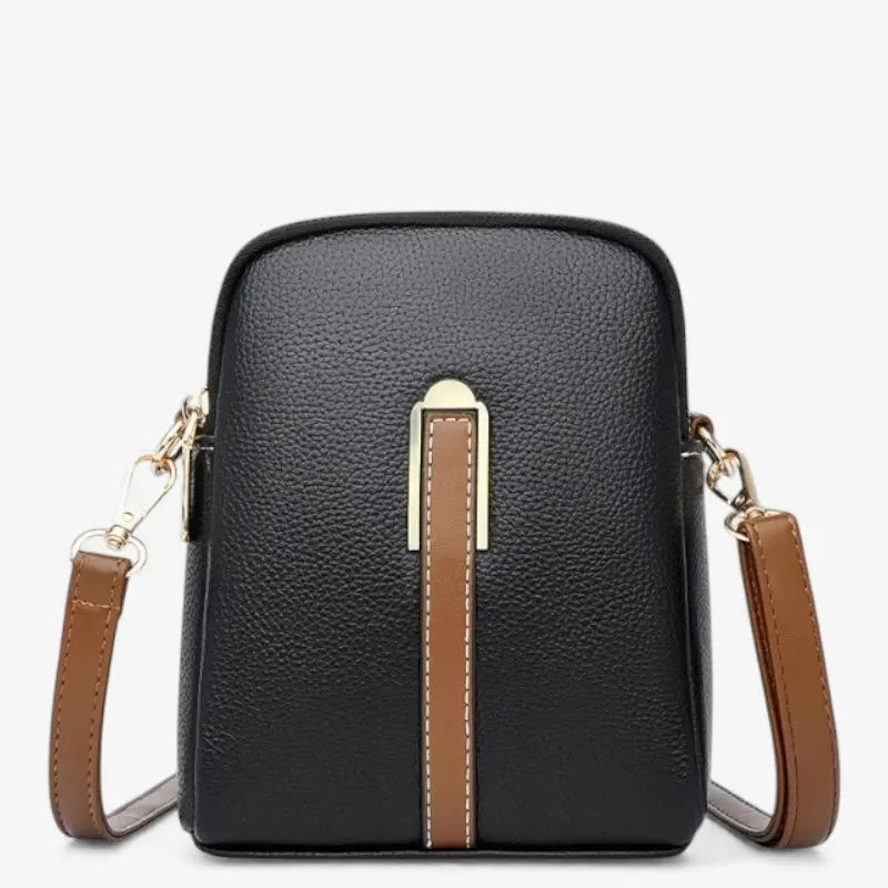 Sac bandoulière femme en cuir PU noir, format vertical structuré