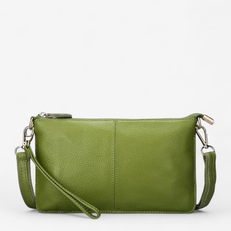 Sac bandoulière femme en cuir véritable vert avec sangle toile et cuir