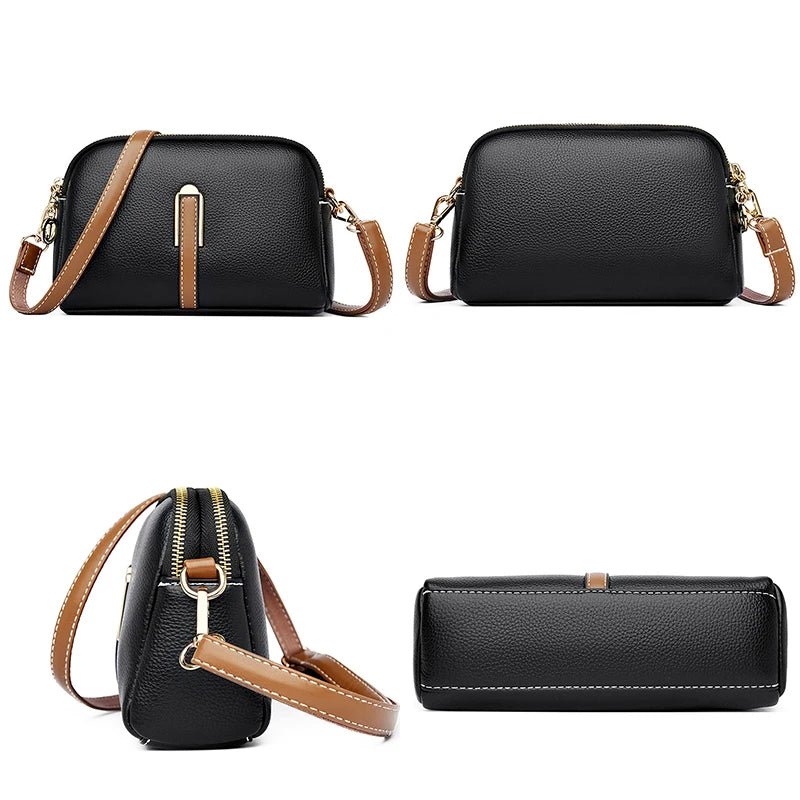 Détails du petit sac bandoulière femme noir avec fermoir métallique et bandoulière réglable
