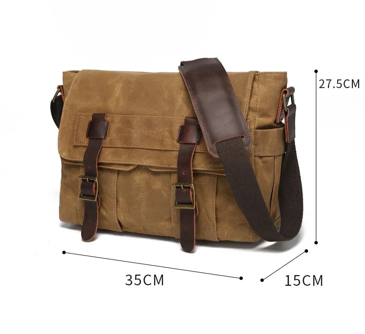 dimensions du sac bandoulière homme camel en toile et cuir de vachette