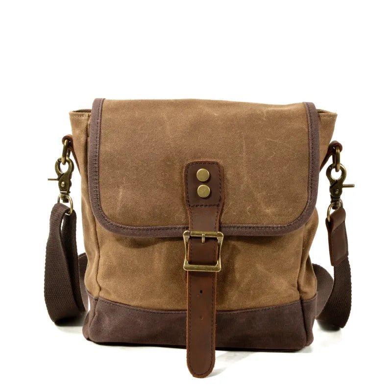 Sac bandoulière compact pour homme en toile camel avec finitions cuir