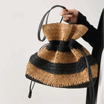 Sac bourse rayé en paille tressée – Élégance urbaine et naturelle - Vignette | Sacs pour tous