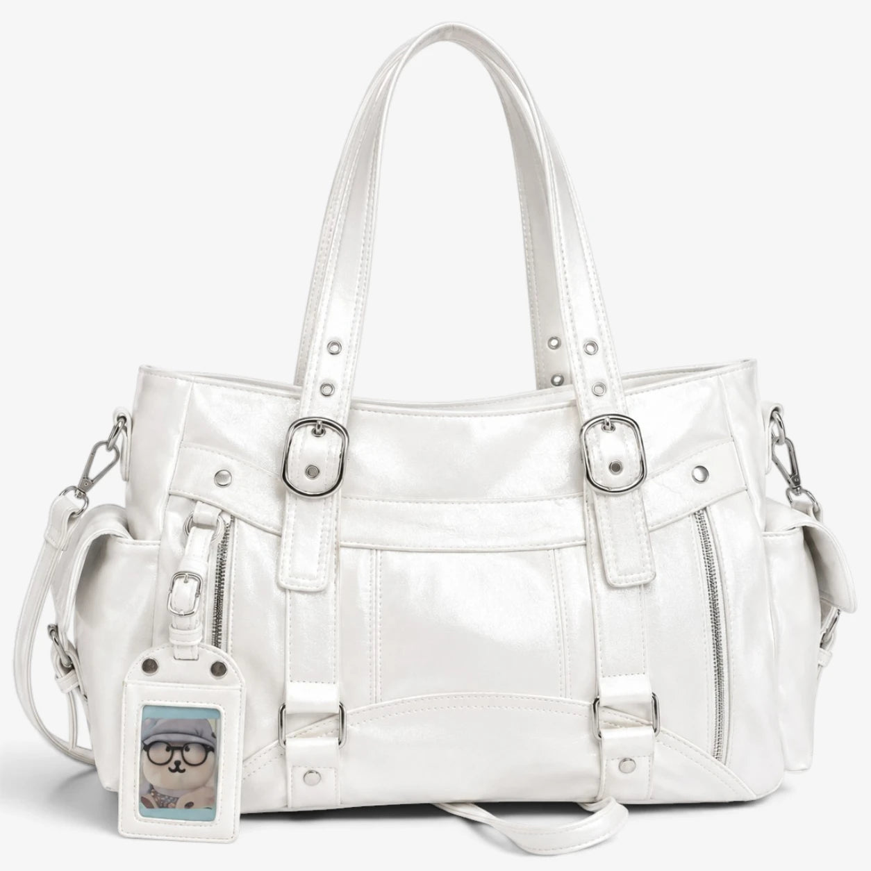 Sac cabas blanc en simili cuir PU vu de face