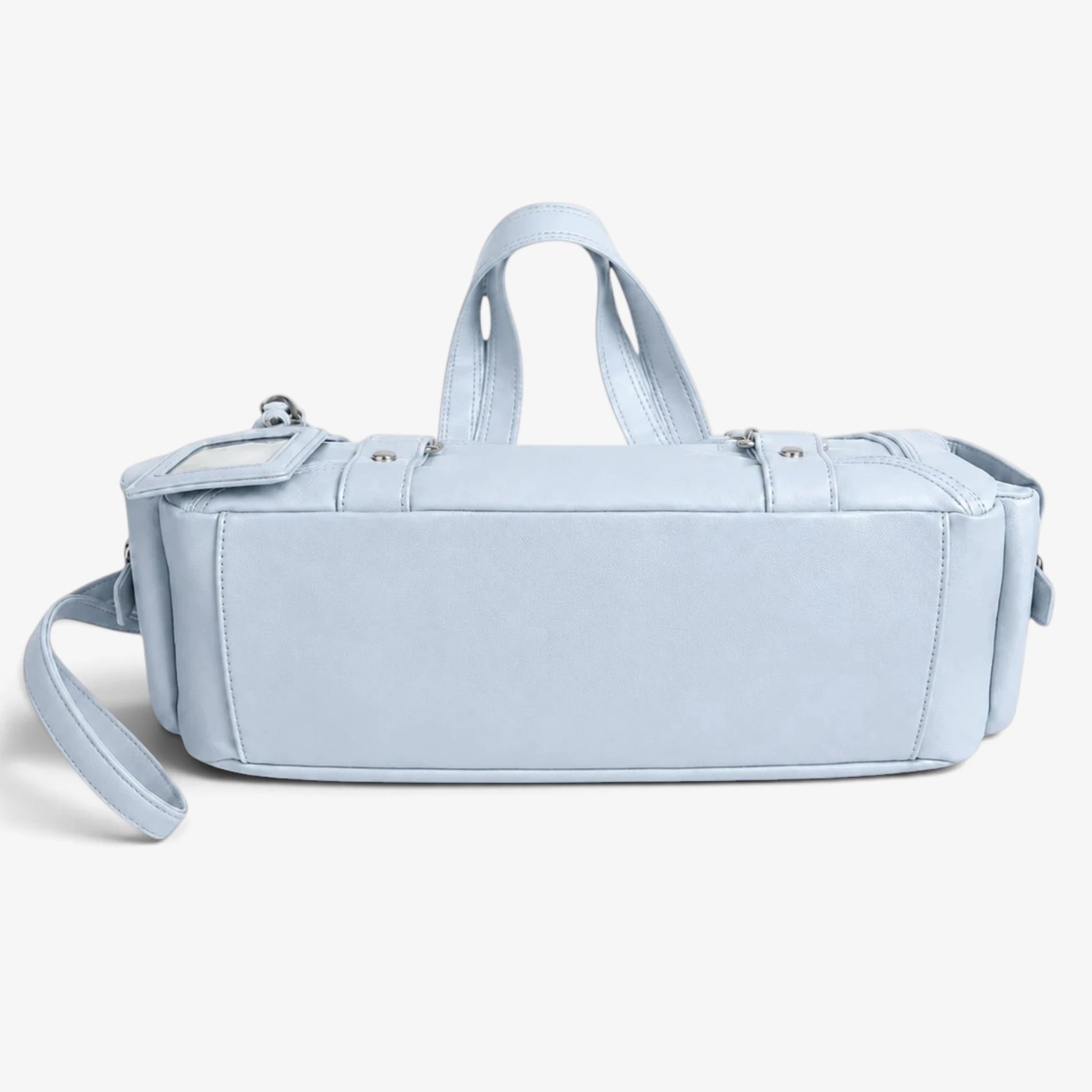 Dessous du sac cabas bleu avec bandoulière amovible