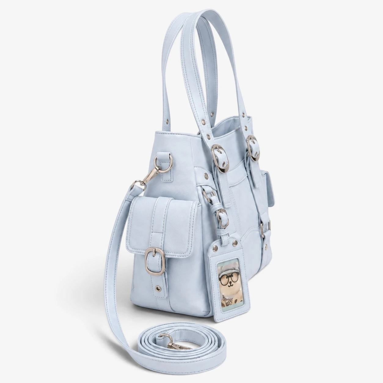 Sac cabas bleu vu de profil avec bandoulière amovible