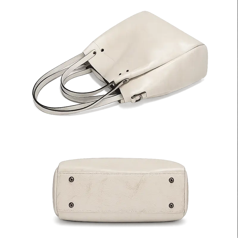 Sac cabas en cuir blanc laiteux pour femme, dessous renforcé avec pieds métalliques