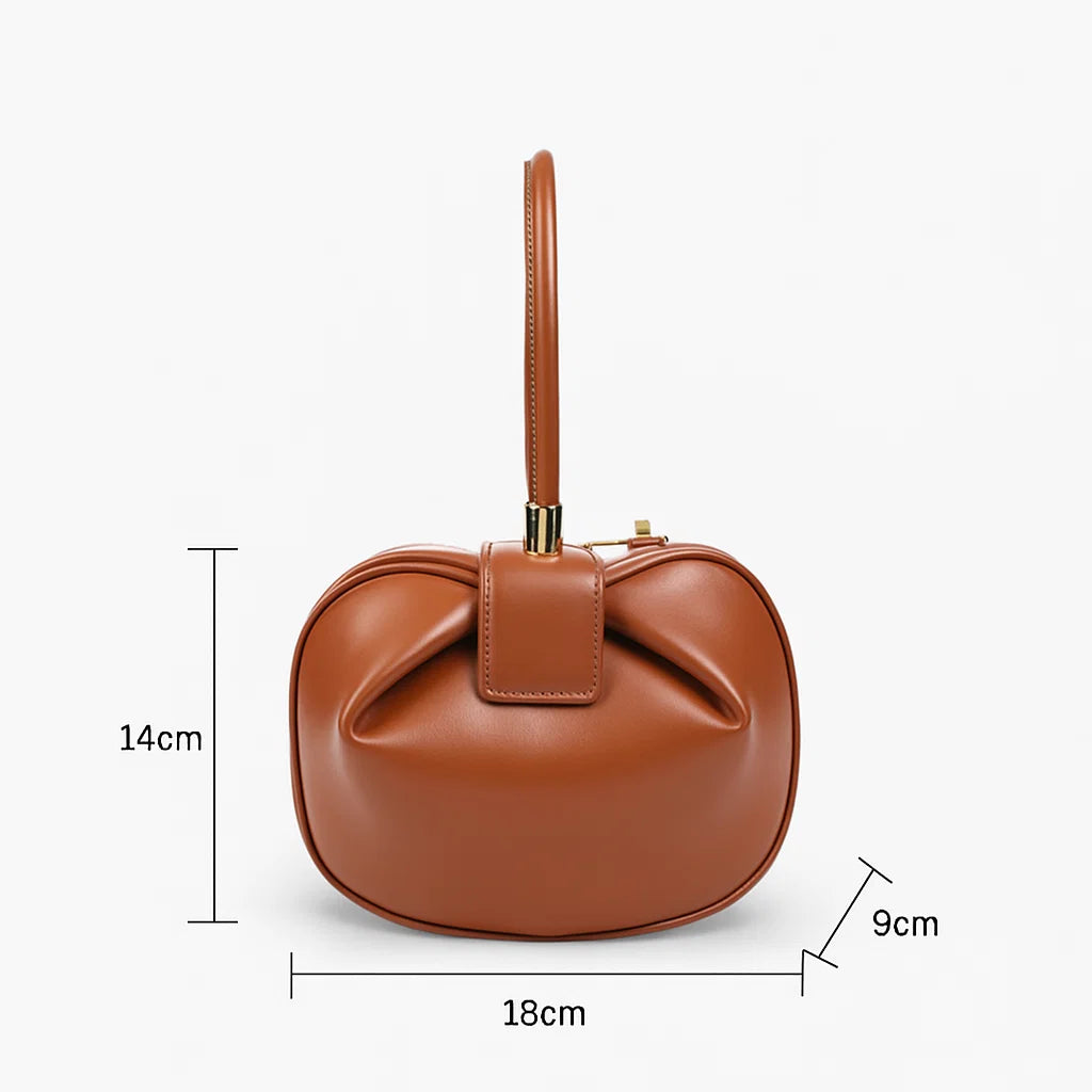 Sac cabas en cuir bombé marron dimensions 18 × 14 × 9 cm