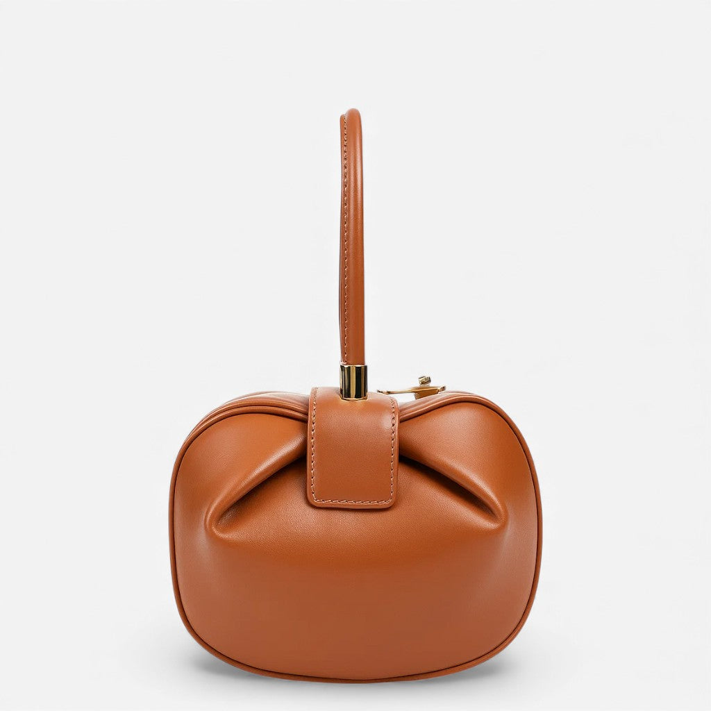 Sac cabas en cuir bombé marron petit modèle vu de face