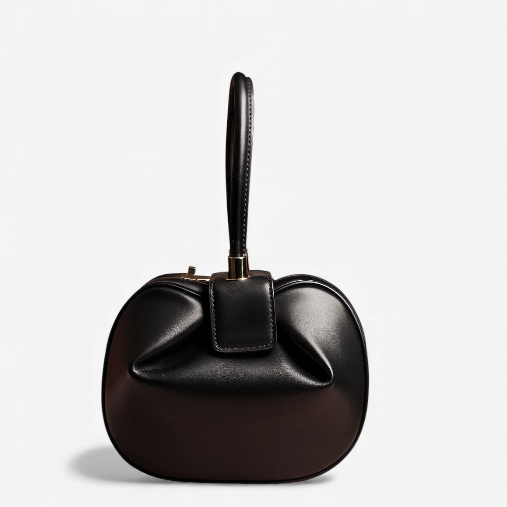 Sac cabas en cuir bombé noir petit modèle vu de face