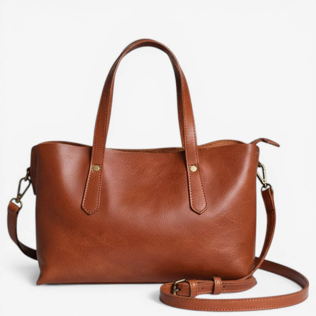 Sac cabas en cuir marron pour femme avec bandoulière amovible