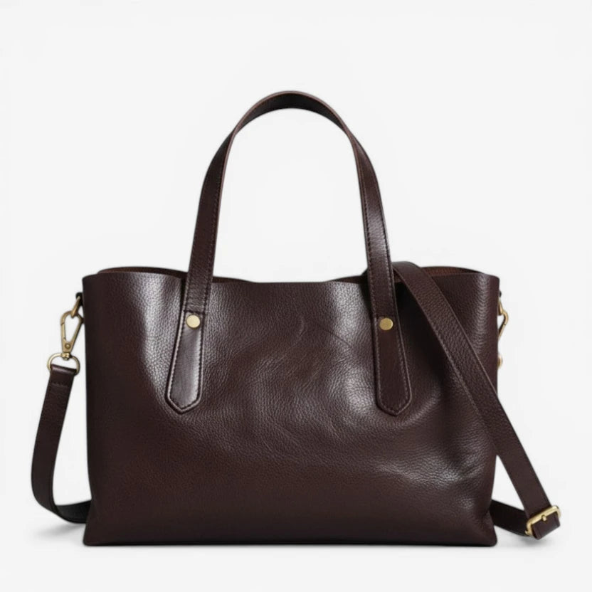 Sac cabas en cuir marron foncé pour femme vue de profil