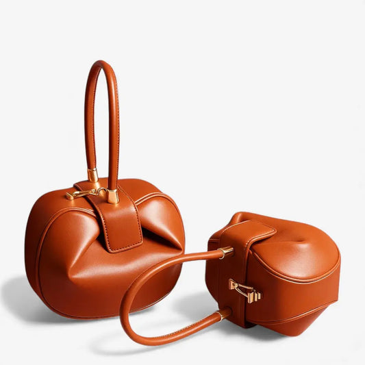 Sac cabas en cuir marron forme dumpling pour femme