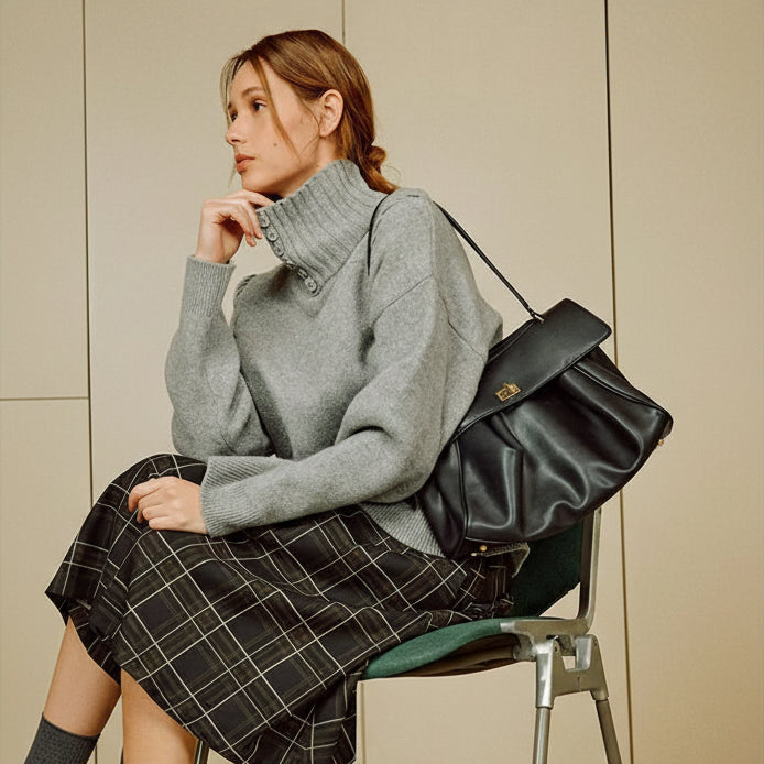 Sac cabas cuir noir femme style élégant avec tenue habillée