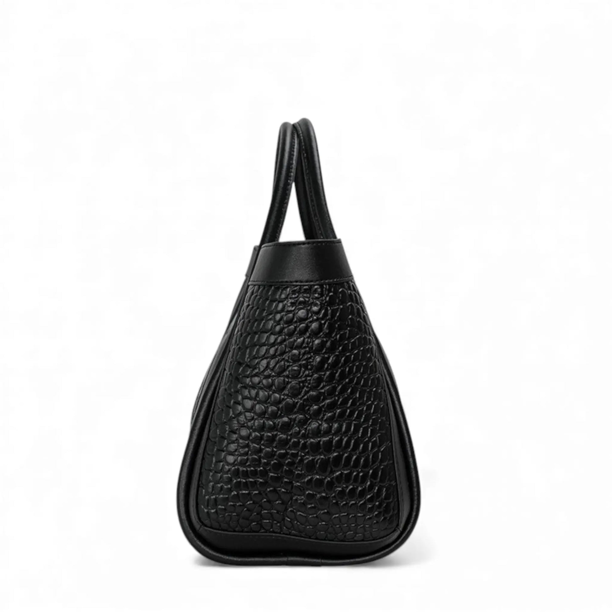 Vue de profil du sac cabas en cuir noir effet croco