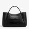 Sac cabas femme en cuir de vachette pleine fleur noir avec panneau central effet croco