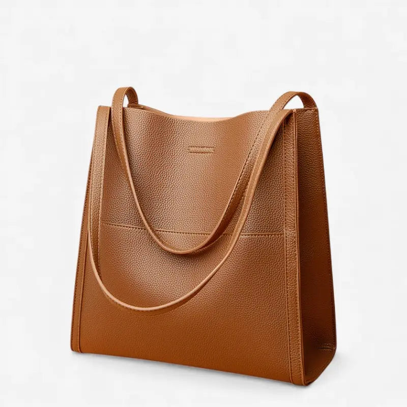 sac cabas en cuir synthétique camel pour femme, vue avant