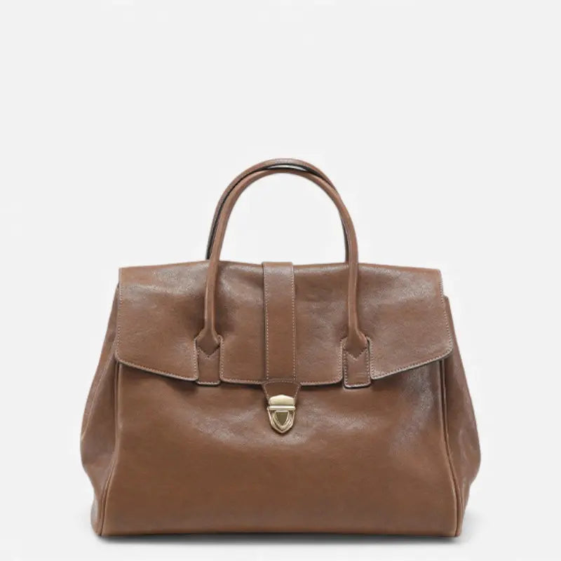 Sac cabas marron en cuir synthétique avec poignée double et fermeture à boucle