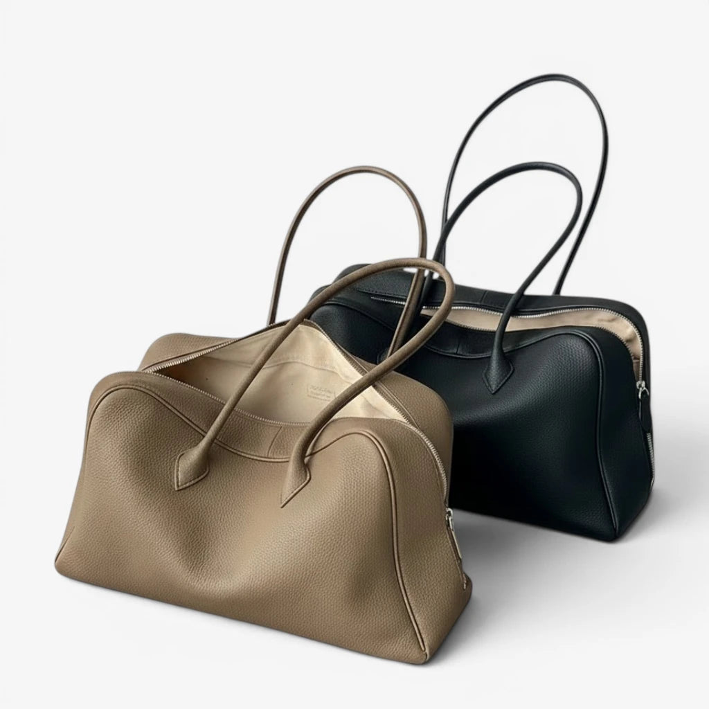 Sac cabas femme en cuir de vachette grande capacité avec doubles poignées longues