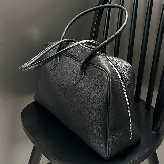 Sac cabas femme en cuir de vachette noir grande capacité