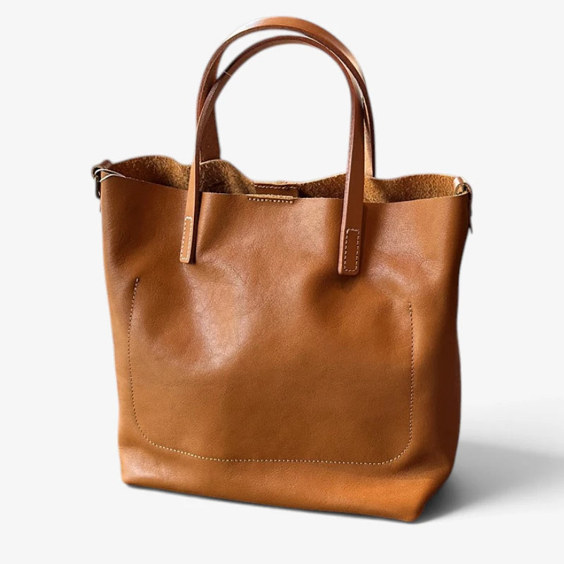 Sac cabas en cuir de vachette marron clair avec anses