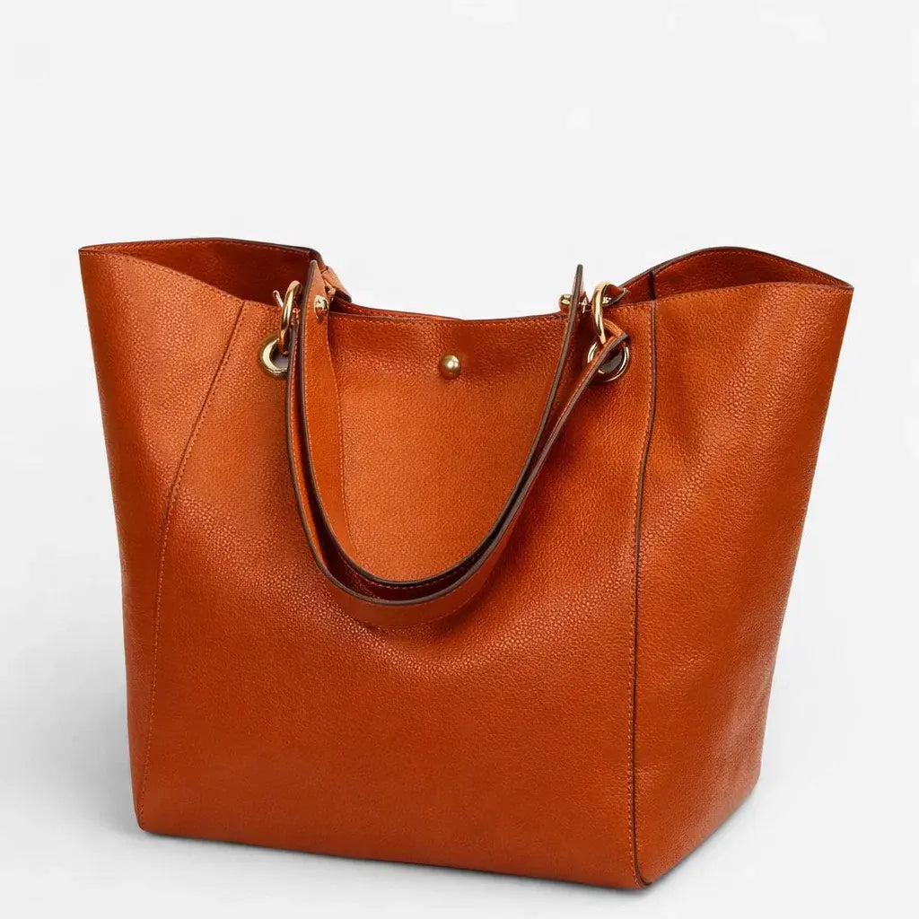 Sac cabas porté épaule pour femme en cuir végétalien marron, grand format élégant