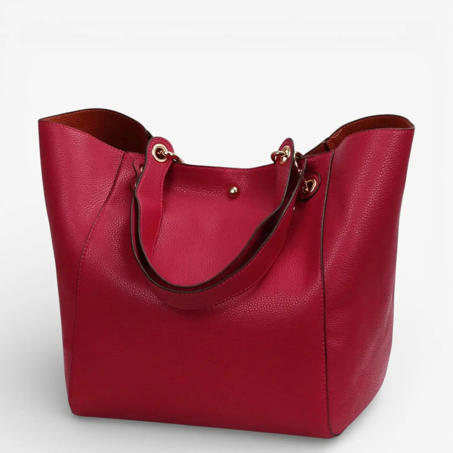 Sac cabas porté épaule pour femme en cuir végétalien rouge, grand format élégant