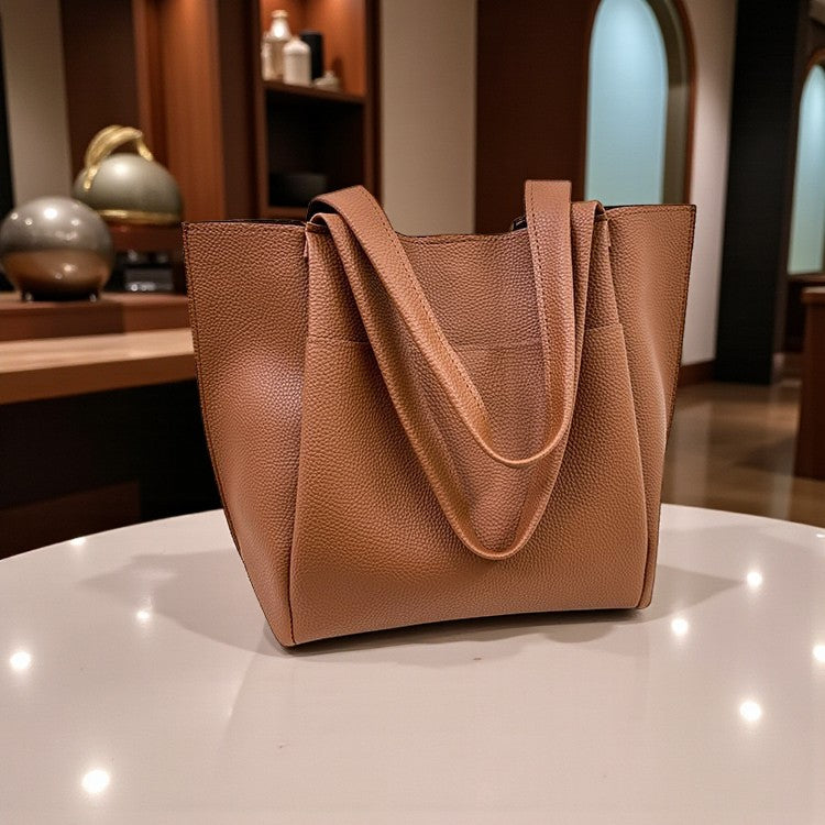 Sac cabas femme camel en cuir synthétique souple avec anses longues