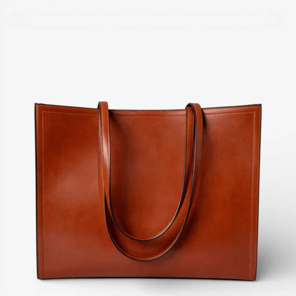 Sac cabas femme en cuir de vachette camel grand format avec double bandoulière