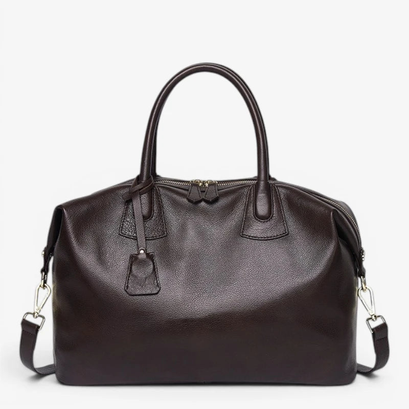 Sac cabas femme en cuir de vachette pleine fleur marron foncé vue de face