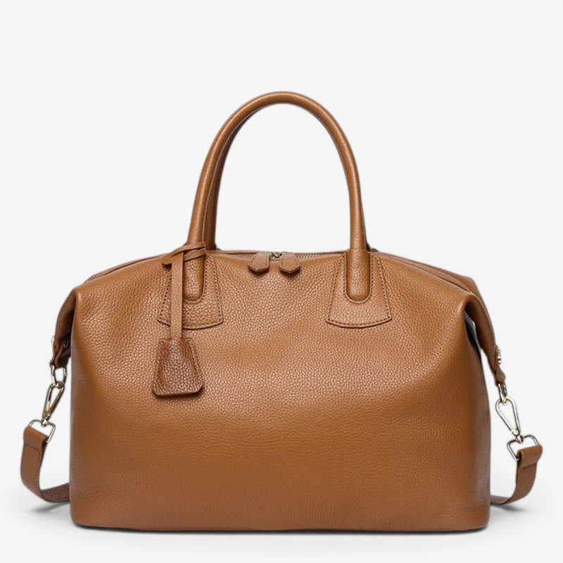 Sac cabas femme en cuir de vachette pleine fleur marron grand format